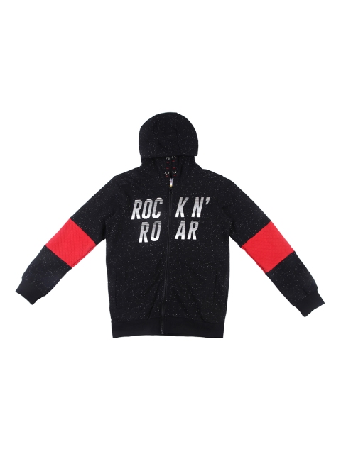 

POPPERS by Pantaloons Boys Black Printed Hooded Sweatshirt