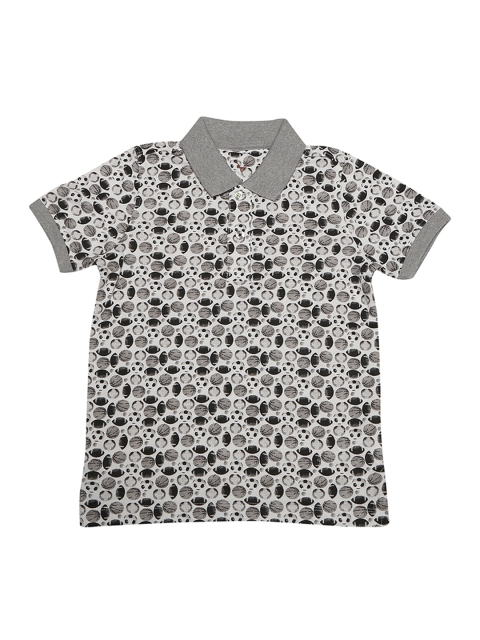 

Allen Solly Junior Boys Grey Black Printed Polo Collar Pure Cotton T-shirt