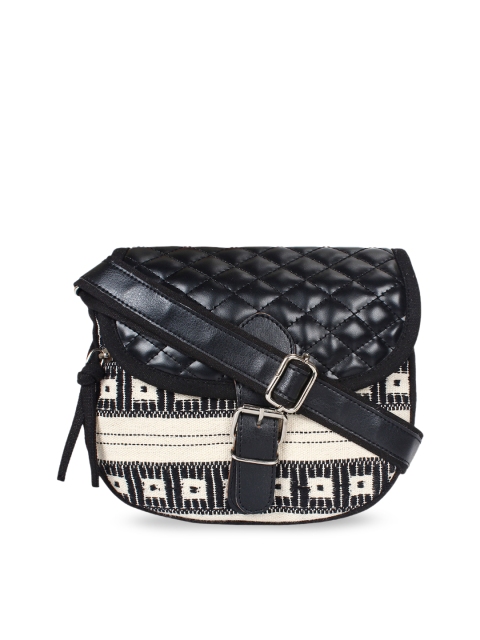 

Anekaant Black & Off-White Textured Sling Bag
