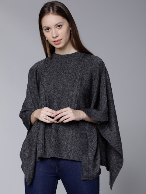 

Tokyo Talkies Women Black Self Design Poncho