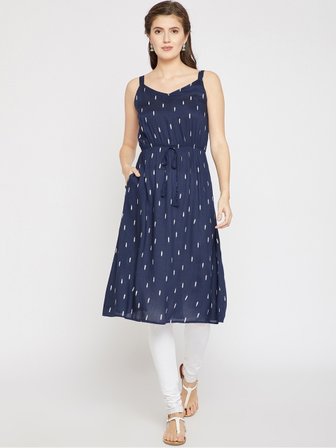 

RARE ROOTS Women Navy Blue Quirky Printed A-Line Kurta