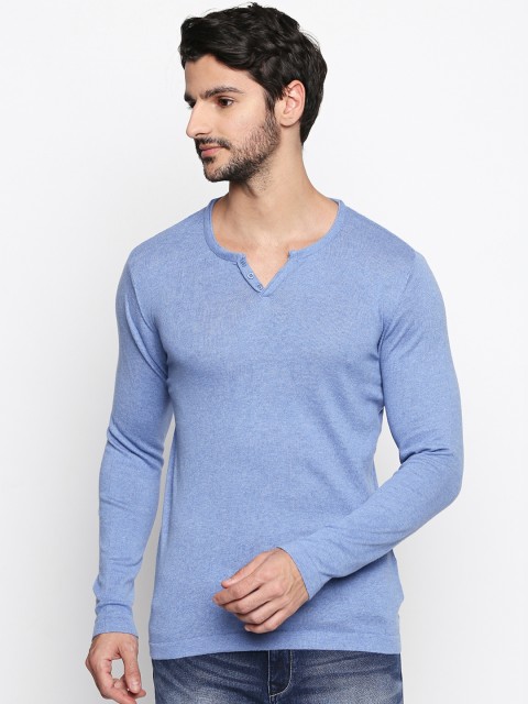 

Urban Ranger by pantaloons Men Blue Solid Henley Neck T-shirt