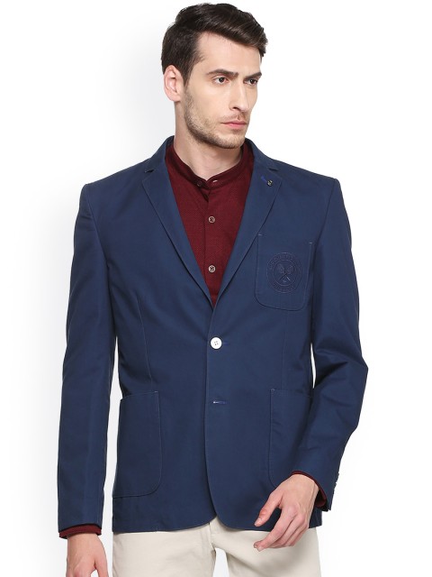

Solly Sport Men Blue Slim Fit Single-Breasted Formal Pure Cotton Blazer