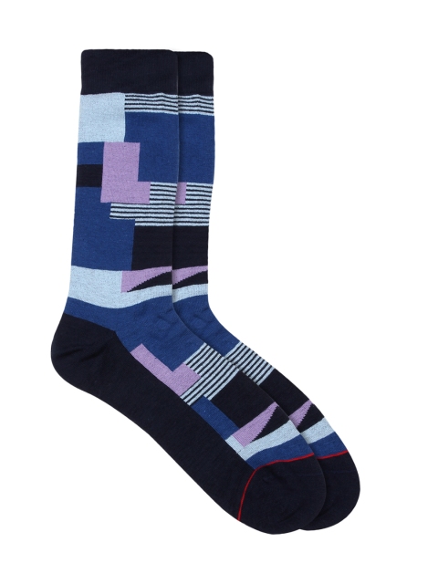 

Soxytoes Men Blue & Black Patterned Above Ankle Socks