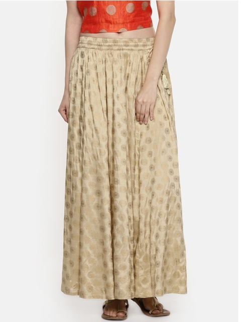 

AKKRITI BY PANTALOONS Women Gold Toned Printed Maxi Skirt
