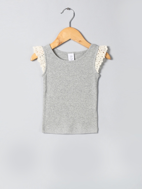 

GAP Toddler Girls' Eyelet Cap Sleeve Pure Cotton Top, Grey