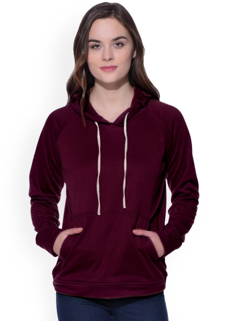 

PURYS Women Purple Solid Hooded Sweatshirt