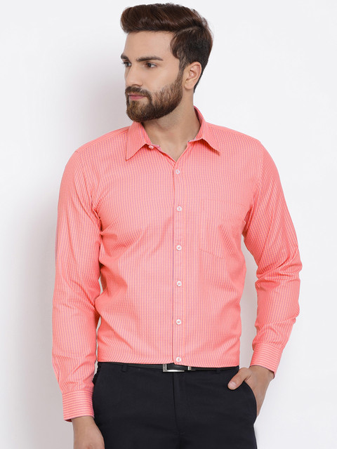 

Richlook Men Peach-Coloured & Blue Regular Fit Striped Casual Shirt