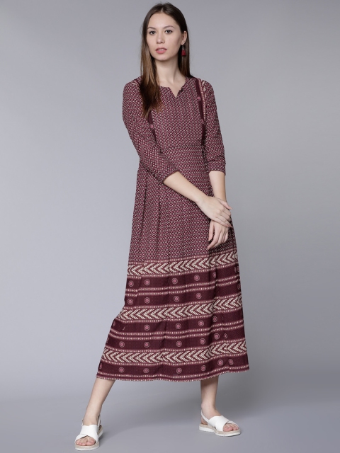 

Vishudh Women Mauve Printed Fit and Flare Dress