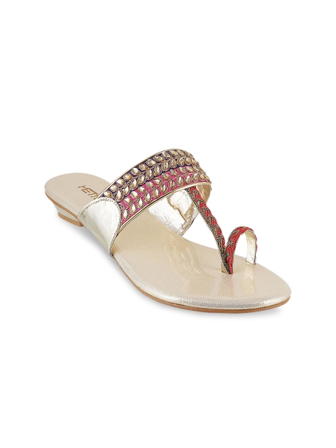 Metro Women Gold-Toned Colourblocked Heels