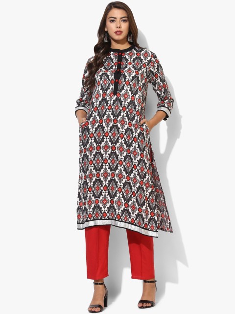 

Mandarin Collar 3/4Th Sleeves Printed Kurta, Multi