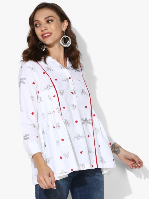 

Sangria Women White Printed Shirt Style Top