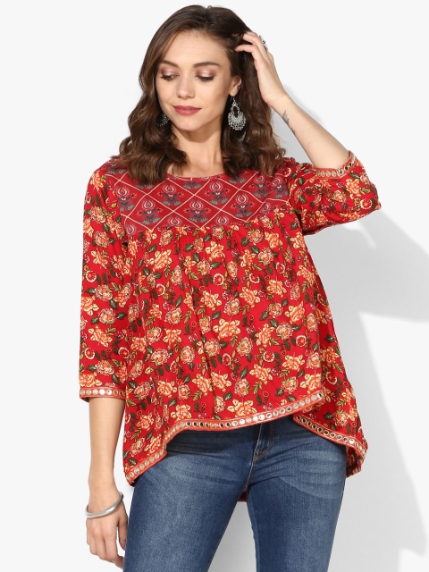 

Printed Round Neck Flared Top With 3/4Th Sleeves, Multi