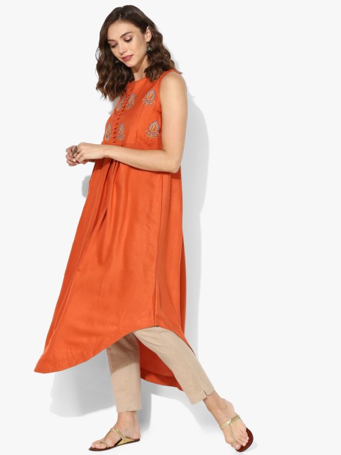 

Rust Embroidered A-Line Kurta