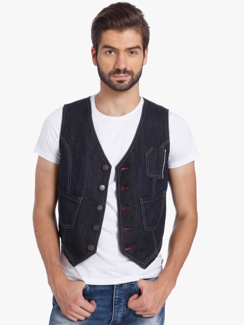 

Navy Blue Solid Slim Fit Pure Cotton Waistcoats