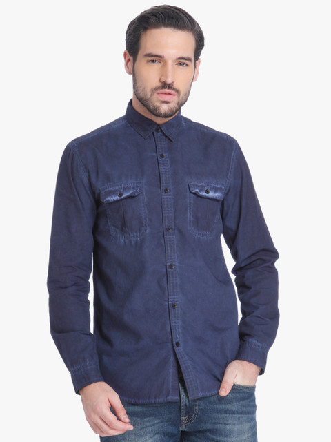

Navy Blue Washed Slim Fit Casual Shirt