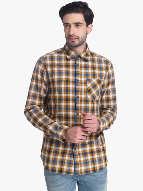 

Khaki Checked Slim Fit Casual Shirt