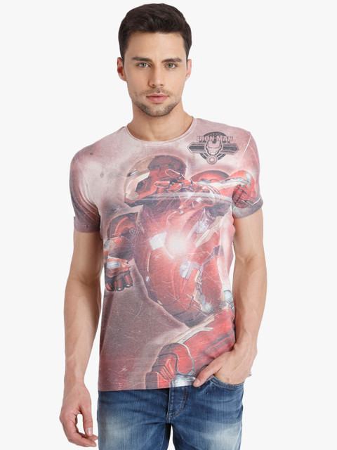 

Multicoloured Printed Slim Fit Round Neck T-Shirt, Multi