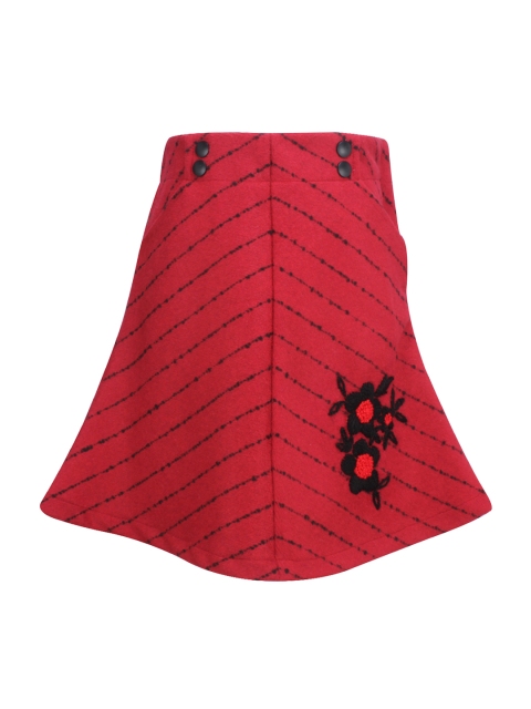 

CUTECUMBER Girls Red Embroidered A-line Skirt