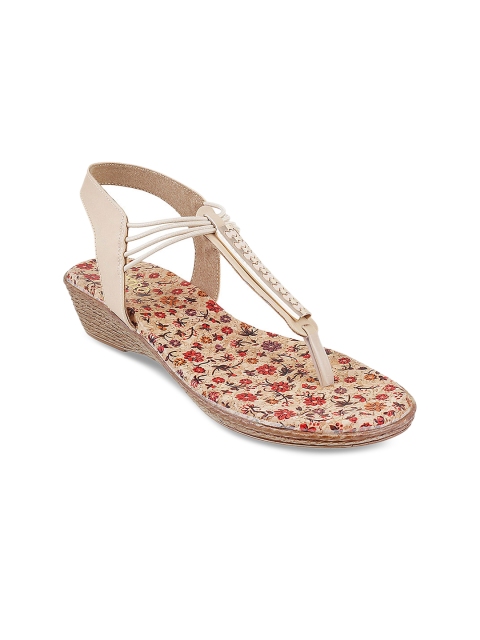 

Metro Women Beige Solid Synthetic T-Strap Flats