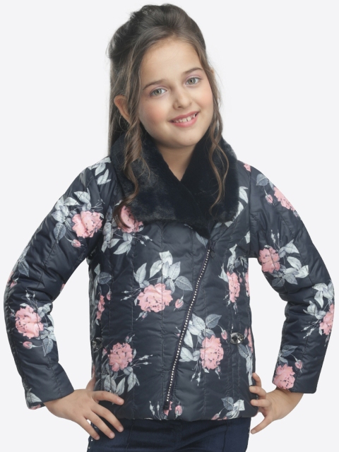 

CUTECUMBER Girls Black Printed Quilted Jacket