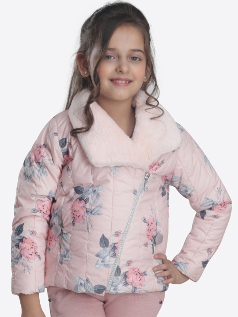 

CUTECUMBER Girls Pink Printed Quilted Jacket