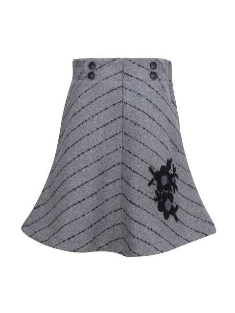 

CUTECUMBER Girls Grey Embroidered Flared Skirt