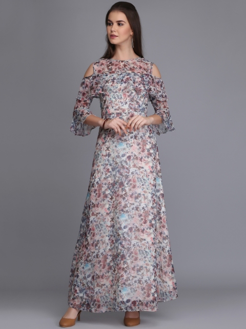 

Eavan Women Off-White Printed Cold Shoulder Sleeves Maxi Dress