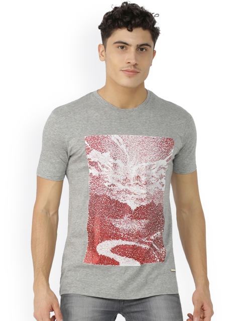 

RARE RABBIT Men Grey Printed Round Neck T-shirt