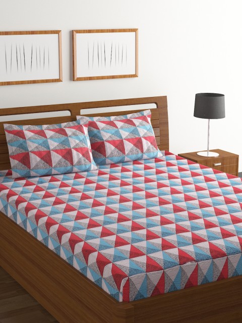 

BOMBAY DYEING Orange & Blue Geometric Flat 144 TC Cotton 1 King Bedsheet with 2 Pillow Covers