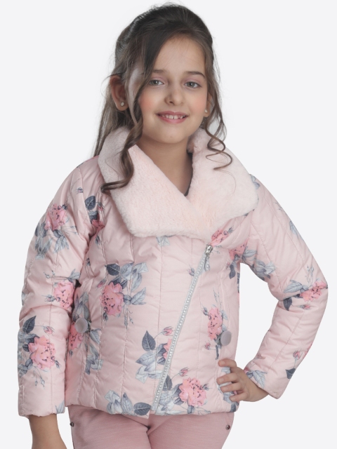 

CUTECUMBER Girls Pink Printed Quilted Jacket