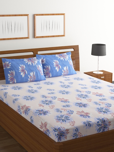 

BOMBAY DYEING White & Blue Floral Flat 130 TC 1 King Bedsheet with 2 Pillow Covers