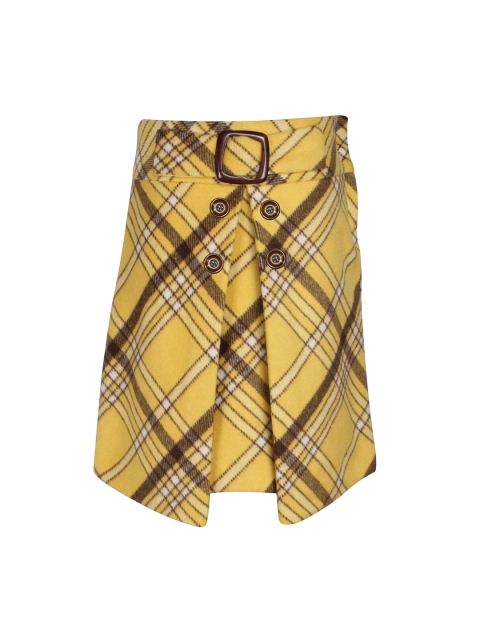 

CUTECUMBER Girls Yellow & Black Checked Straight Skirt
