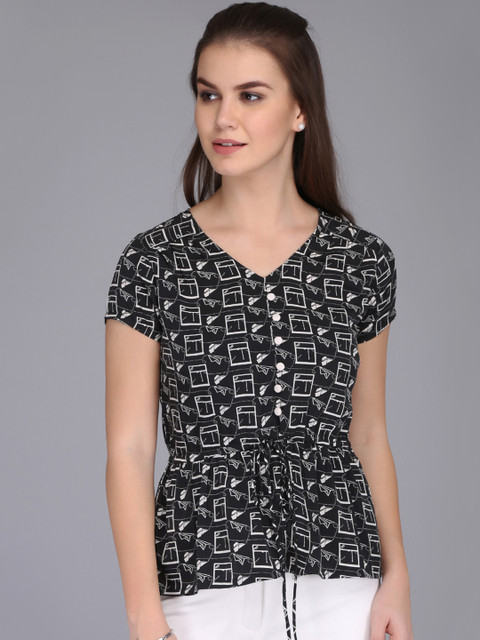 

Eavan Women Black Printed Cinched Waist Top