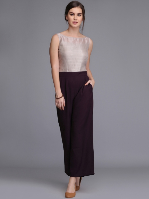 

Eavan Purple & Beige Checked Basic Jumpsuit