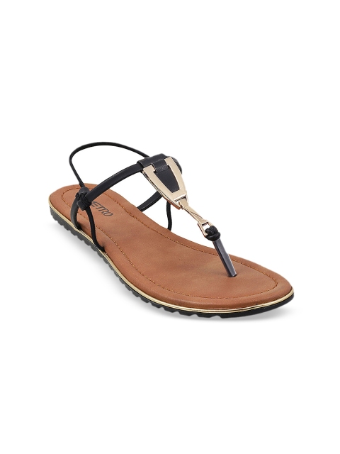 

Metro Women Black Solid Synthetic T-Strap Flats