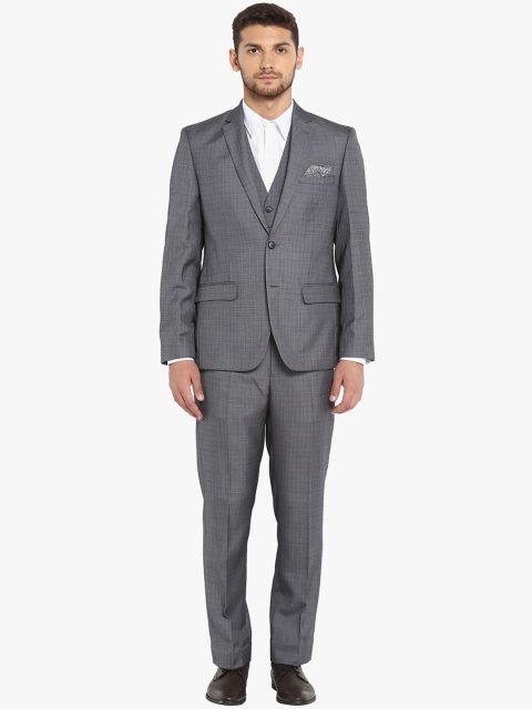 

Park Avenue Grey Checked Regular Fit Single-Breasted Formal Suit