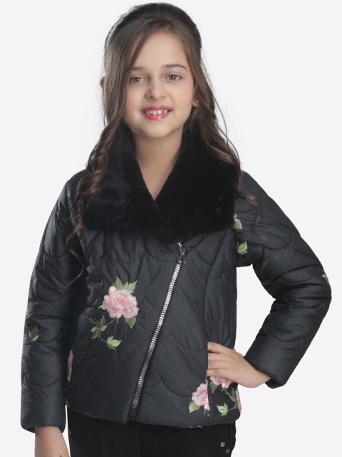 

CUTECUMBER Girls Black Self Design Quilted Jacket