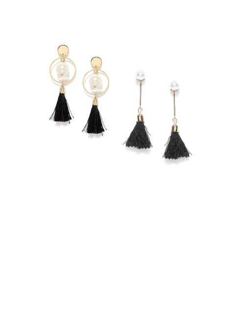 

OOMPH Gold-Toned & Black Circular Drop Earrings
