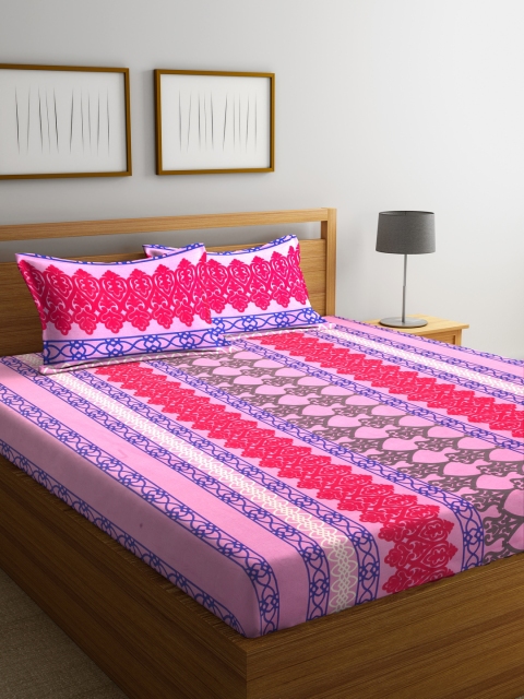 

BOMBAY DYEING Pink Ethnic Motifs Flat 120 TC Cotton 1 King Bedsheet with 2 Pillow Covers