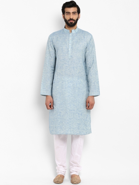 

ethnix Men Blue & White Solid Kurta with Churidar