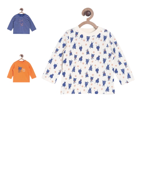 

MINI KLUB Boys Pack of 3 Printed Round Neck Pure Cotton T-shirt, Blue