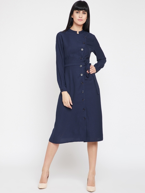 Marie Claire Women Navy Blue Solid Shirt Dress