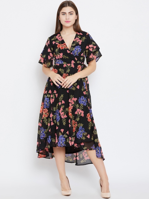 

Femella Women Black Floral Print Wrap Dress