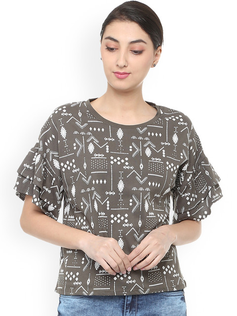 

People Women Grey Printed Top