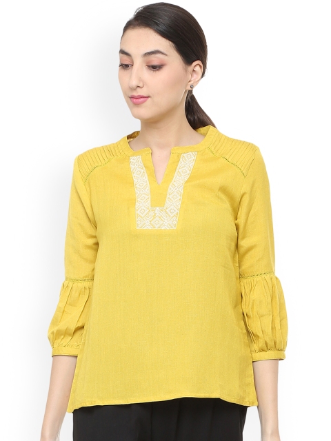 

People Women Yellow Printed A-Line Top