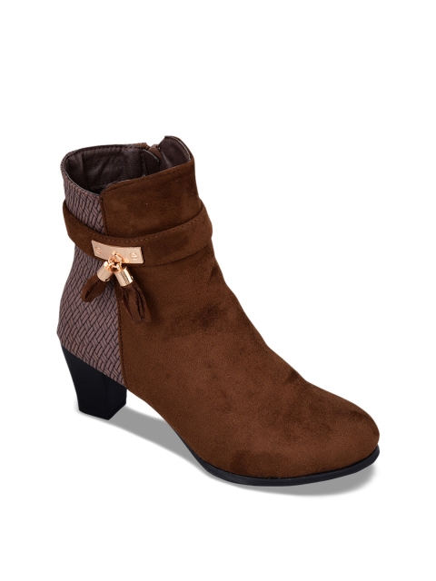

MSC Women Brown Woven Design Heeled Boots
