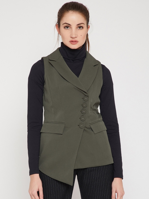 

Marie Claire Women Olive Green Solid Tailored Jacket