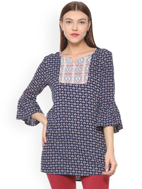 

People Navy Blue Printed Tunic