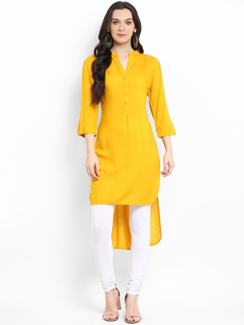 

Hapuka Women Mustard Solid A-Line Kurti